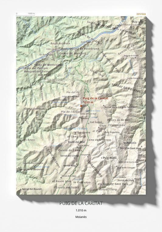 Mapa de relieve de Puig de la Caritat, 1010 m, Moianès, lámina 100 Cims de Trobart 21 × 30 cm.