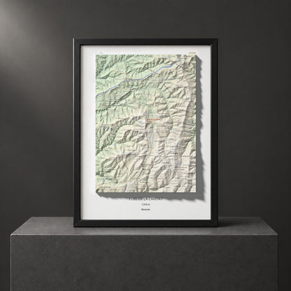 Mapa de relieve de Puig de la Caritat, 1010 m, Moianès, lámina 100 Cims de Trobart. Presentación enmarcada. 30 × 40 cm.