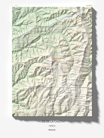 Mapa de relieve de Puig de la Caritat, 1010 m, Moianès, lámina 100 Cims de Trobart 30 × 40 cm.