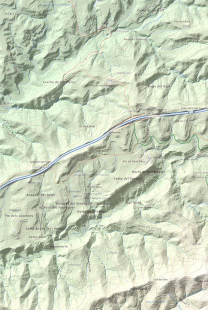 Mapa de relieve de Puig de la Caritat, 1010 m, Moianès, lámina 100 Cims de Trobart. Detalle de la zona superior izquierda. 61 × 91 cm.