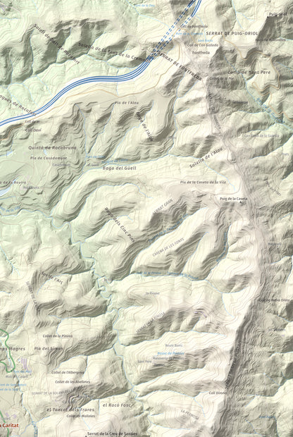 Mapa de relieve de Puig de la Caritat, 1010 m, Moianès, lámina 100 Cims de Trobart. Detalle de la zona superior derecha. 61 × 91 cm.