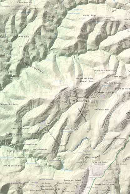 Mapa de relieve de Puig de la Caritat, 1010 m, Moianès, lámina 100 Cims de Trobart. Detalle de la zona inferior izquierda. 61 × 91 cm.