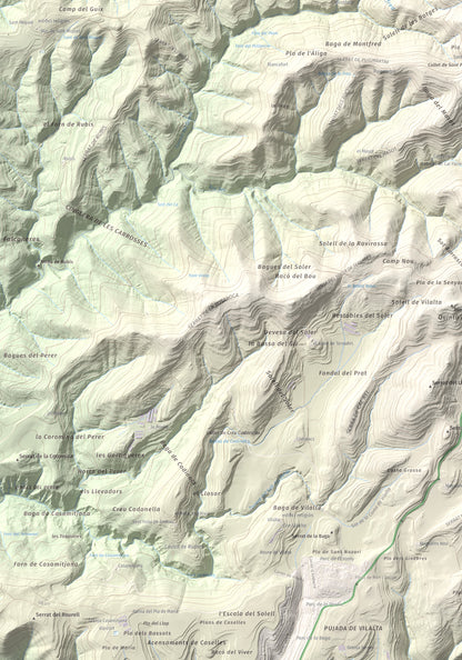 Mapa de relieve de Puig de la Caritat, 1010 m, Moianès, lámina 100 Cims de Trobart. Detalle de la zona inferior izquierda. 70 × 100 cm.