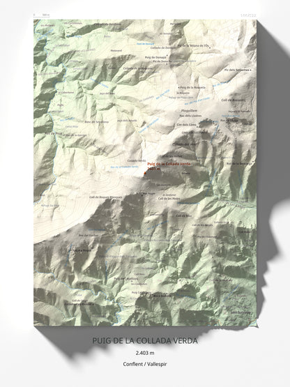 Mapa de relieve de Puig de la Collada Verda, 2403 m, Conflent · Vallespir, lámina 100 Cims de Trobart 30 × 40 cm.