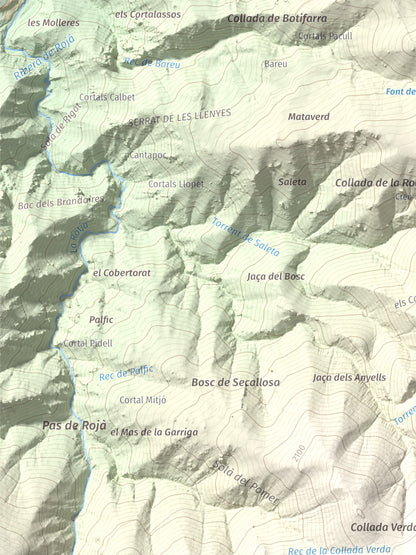 Mapa de relieve de Puig de la Collada Verda, 2403 m, Conflent · Vallespir, lámina 100 Cims de Trobart. Detalle de la zona superior izquierda. 30 × 40 cm.