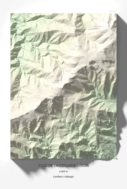 Mapa de relieve de Puig de la Collada Verda, 2403 m, Conflent · Vallespir, lámina 100 Cims de Trobart 61 × 91 cm.
