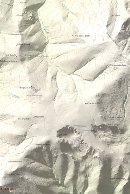 Mapa de relieve de Puig de la Collada Verda, 2403 m, Conflent · Vallespir, lámina 100 Cims de Trobart. Detalle de la zona superior derecha. 61 × 91 cm.