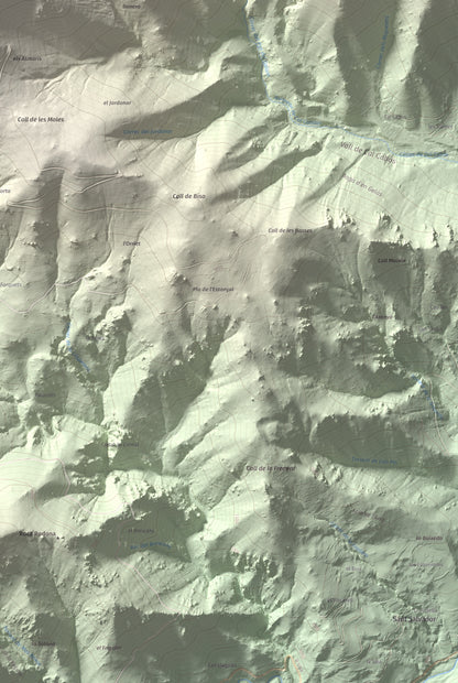 Mapa de relieve de Puig de la Collada Verda, 2403 m, Conflent · Vallespir, lámina 100 Cims de Trobart. Detalle de la zona inferior derecha. 61 × 91 cm.