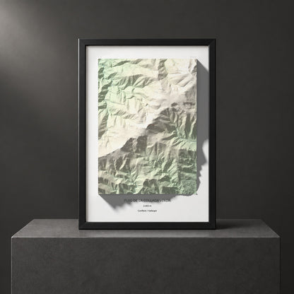 Mapa de relieve de Puig de la Collada Verda, 2403 m, Conflent · Vallespir, lámina 100 Cims de Trobart. Presentación enmarcada. 70 × 100 cm.