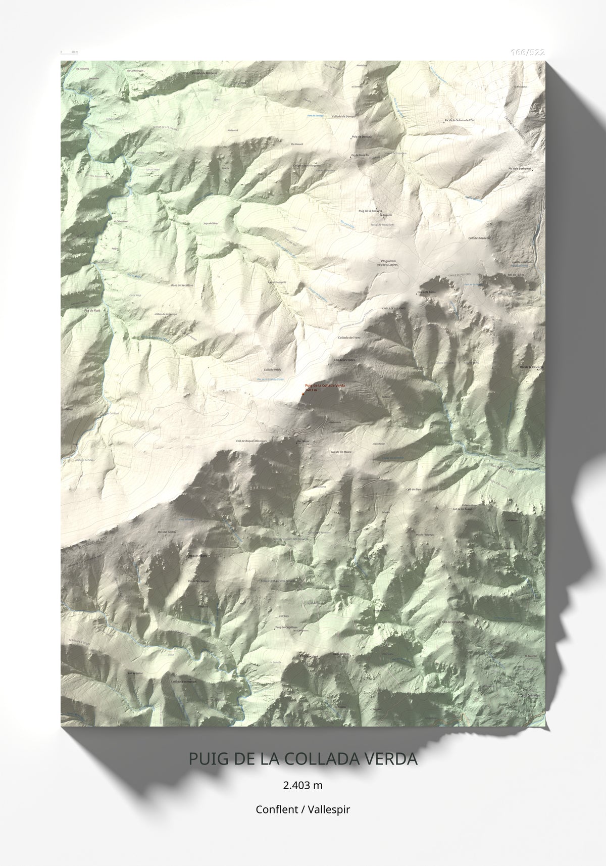 Mapa de relieve de Puig de la Collada Verda, 2403 m, Conflent · Vallespir, lámina 100 Cims de Trobart 70 × 100 cm.