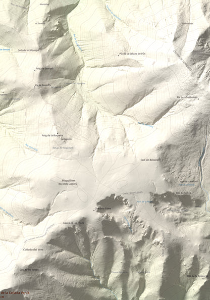 Mapa de relieve de Puig de la Collada Verda, 2403 m, Conflent · Vallespir, lámina 100 Cims de Trobart. Detalle de la zona superior derecha. 70 × 100 cm.