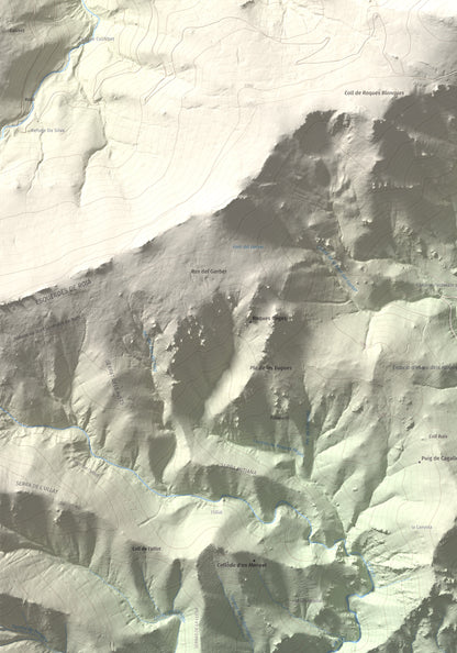 Mapa de relieve de Puig de la Collada Verda, 2403 m, Conflent · Vallespir, lámina 100 Cims de Trobart. Detalle de la zona inferior izquierda. 70 × 100 cm.