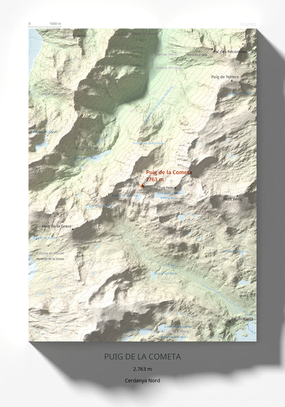 Mapa de relieve de Puig de la Cometa, 2763 m, Cerdanya Nord, lámina 100 Cims de Trobart 21 × 30 cm.