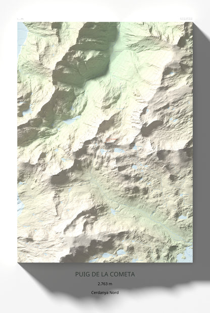 Mapa de relieve de Puig de la Cometa, 2763 m, Cerdanya Nord, lámina 100 Cims de Trobart 61 × 91 cm.