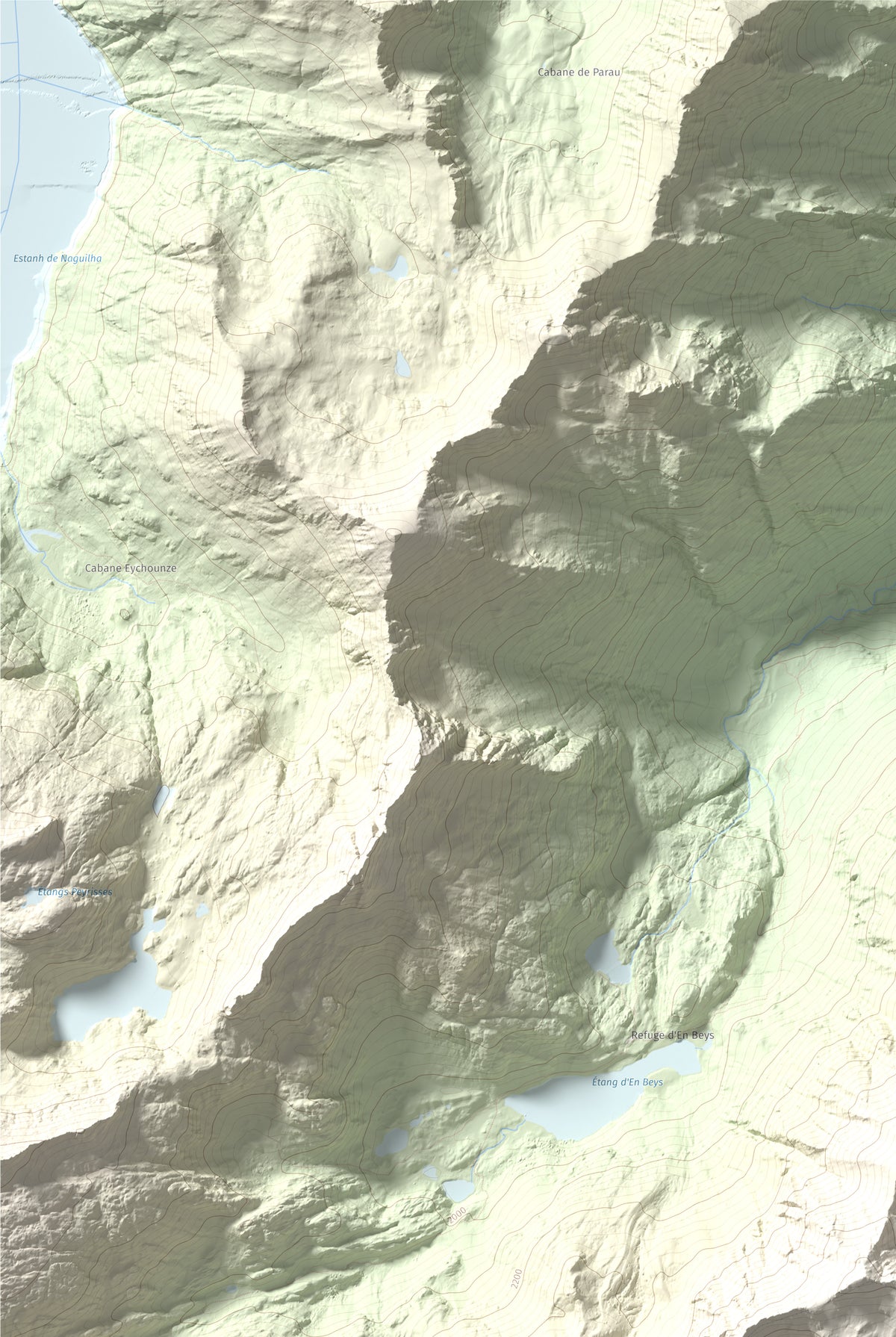 Mapa de relieve de Puig de la Cometa, 2763 m, Cerdanya Nord, lámina 100 Cims de Trobart. Detalle de la zona superior izquierda. 61 × 91 cm.