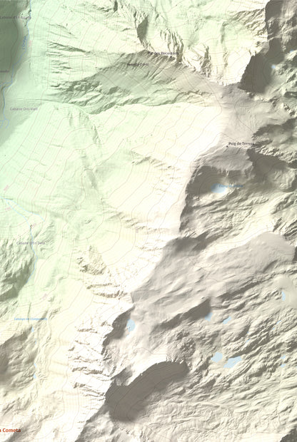 Mapa de relieve de Puig de la Cometa, 2763 m, Cerdanya Nord, lámina 100 Cims de Trobart. Detalle de la zona superior derecha. 61 × 91 cm.