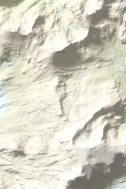 Mapa de relieve de Puig de la Cometa, 2763 m, Cerdanya Nord, lámina 100 Cims de Trobart. Detalle de la zona inferior izquierda. 61 × 91 cm.