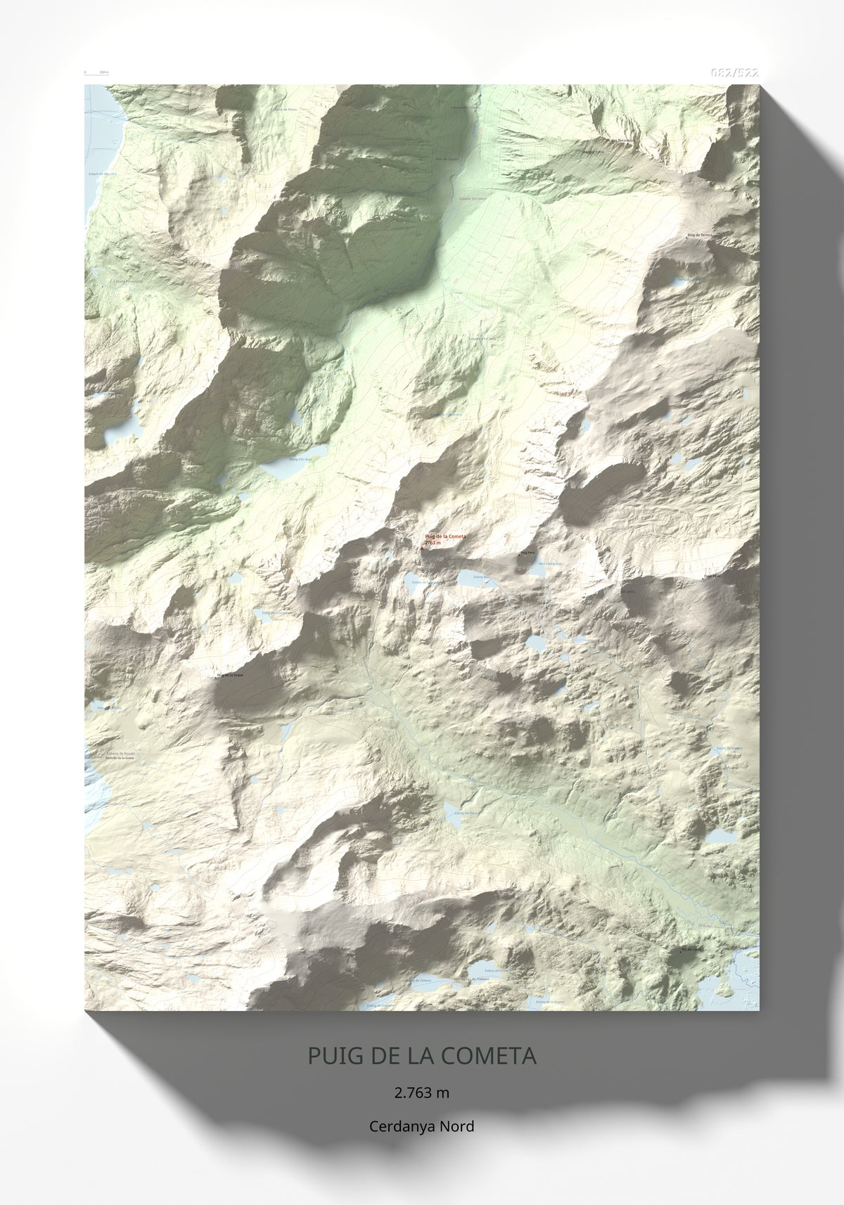 Mapa de relieve de Puig de la Cometa, 2763 m, Cerdanya Nord, lámina 100 Cims de Trobart 70 × 100 cm.