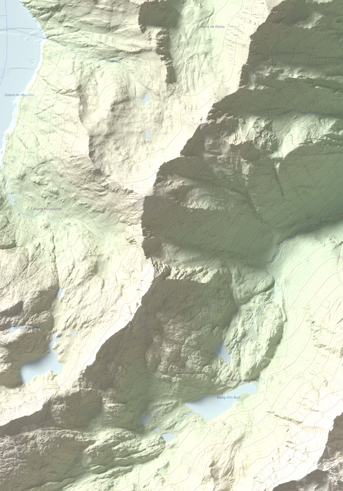Mapa de relieve de Puig de la Cometa, 2763 m, Cerdanya Nord, lámina 100 Cims de Trobart. Detalle de la zona superior izquierda. 70 × 100 cm.