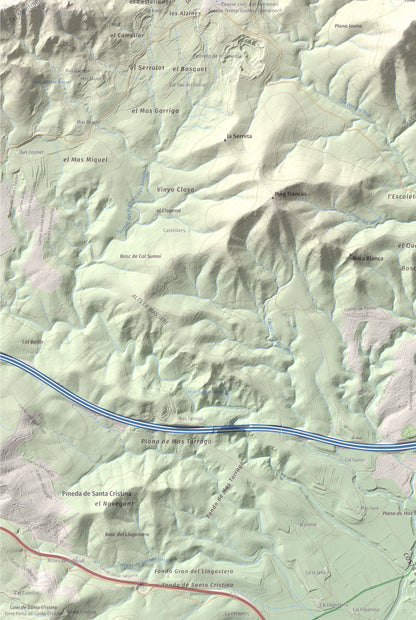 Mapa de relieve de Puig de la Cova, 672 m, Baix Penedès, lámina 100 Cims de Trobart. Detalle de la zona inferior izquierda. 61 × 91 cm.