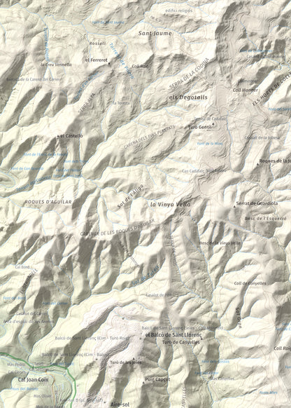 Mapa de relieve de Puig de la Creu, 668 m, Vallès Occidental, lámina 100 Cims de Trobart. Detalle de la zona superior izquierda. 50 × 70 cm.