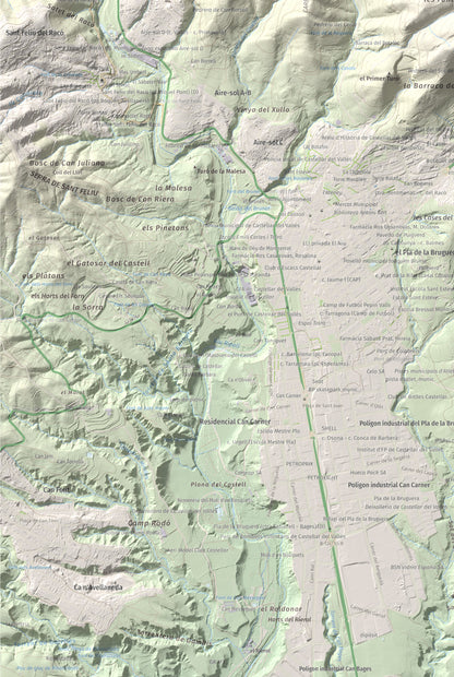 Mapa de relieve de Puig de la Creu, 668 m, Vallès Occidental, lámina 100 Cims de Trobart. Detalle de la zona inferior izquierda. 61 × 91 cm.