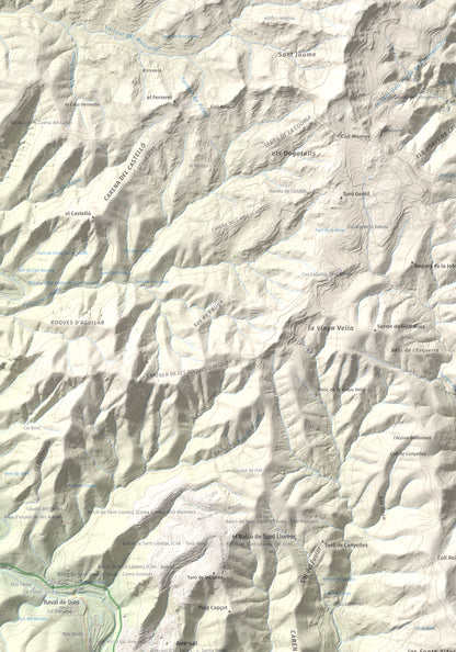 Mapa de relieve de Puig de la Creu, 668 m, Vallès Occidental, lámina 100 Cims de Trobart. Detalle de la zona superior izquierda. 70 × 100 cm.
