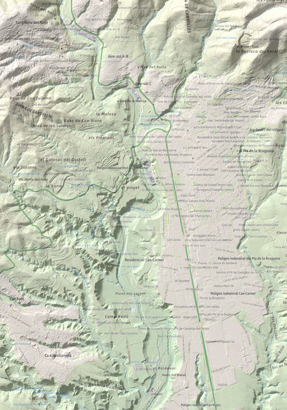 Mapa de relieve de Puig de la Creu, 668 m, Vallès Occidental, lámina 100 Cims de Trobart. Detalle de la zona inferior izquierda. 70 × 100 cm.