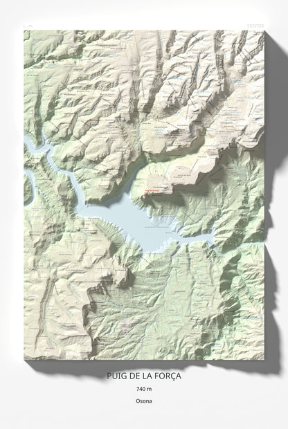 Mapa de relieve de Puig de la Força, 740 m, Osona, lámina 100 Cims de Trobart 61 × 91 cm.