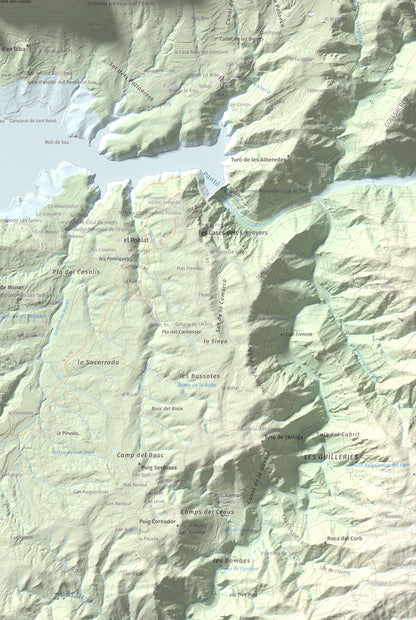 Mapa de relieve de Puig de la Força, 740 m, Osona, lámina 100 Cims de Trobart. Detalle de la zona inferior derecha. 61 × 91 cm.