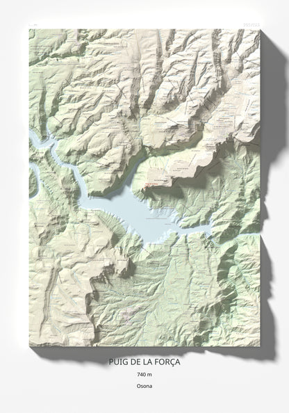 Mapa de relieve de Puig de la Força, 740 m, Osona, lámina 100 Cims de Trobart 70 × 100 cm.