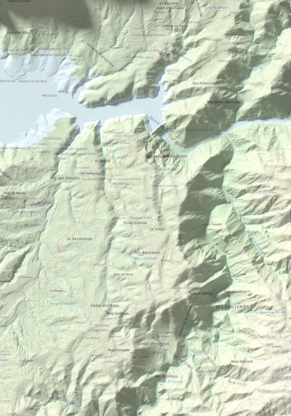 Mapa de relieve de Puig de la Força, 740 m, Osona, lámina 100 Cims de Trobart. Detalle de la zona inferior derecha. 70 × 100 cm.