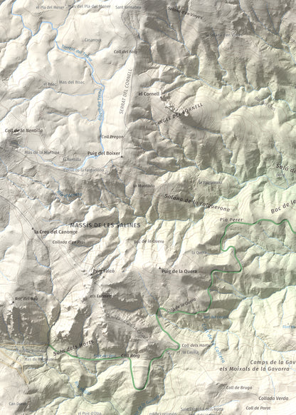 Mapa de relieve de Puig de la Gavarra, 1057 m, Alt Empordà, lámina 100 Cims de Trobart. Detalle de la zona superior izquierda. 50 × 70 cm.
