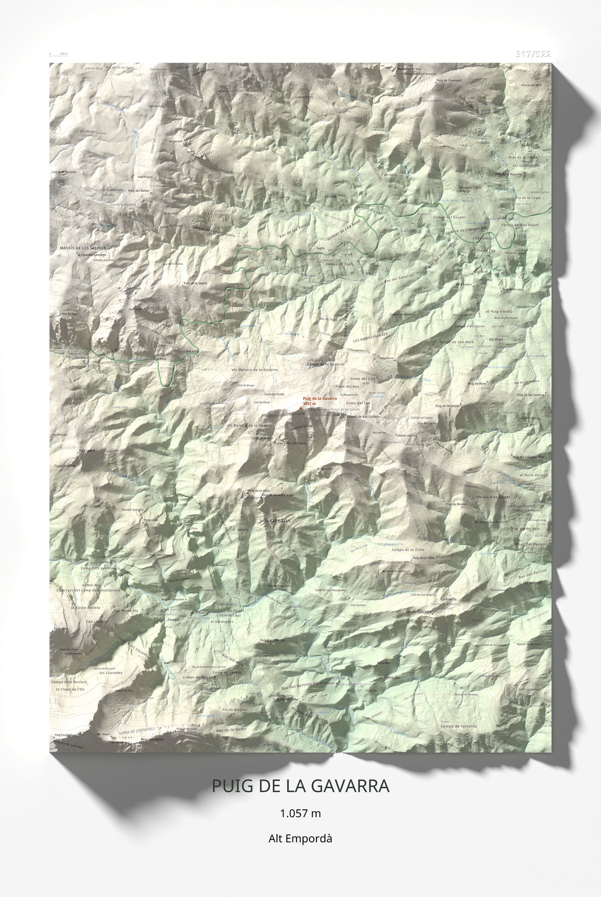 Mapa de relieve de Puig de la Gavarra, 1057 m, Alt Empordà, lámina 100 Cims de Trobart 61 × 91 cm.