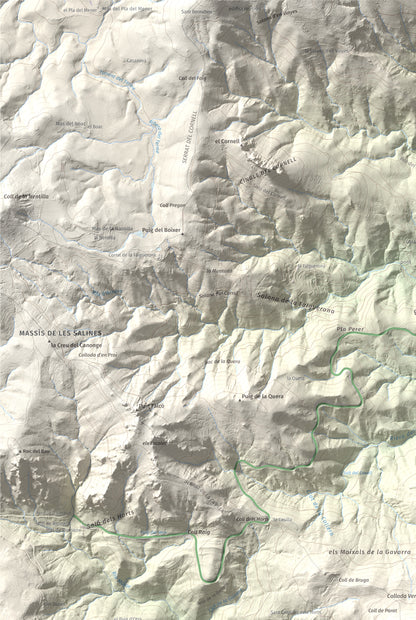 Mapa de relieve de Puig de la Gavarra, 1057 m, Alt Empordà, lámina 100 Cims de Trobart. Detalle de la zona superior izquierda. 61 × 91 cm.