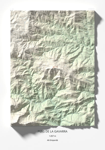 Mapa de relieve de Puig de la Gavarra, 1057 m, Alt Empordà, lámina 100 Cims de Trobart 70 × 100 cm.