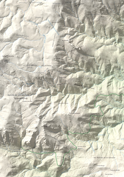 Mapa de relieve de Puig de la Gavarra, 1057 m, Alt Empordà, lámina 100 Cims de Trobart. Detalle de la zona superior izquierda. 70 × 100 cm.