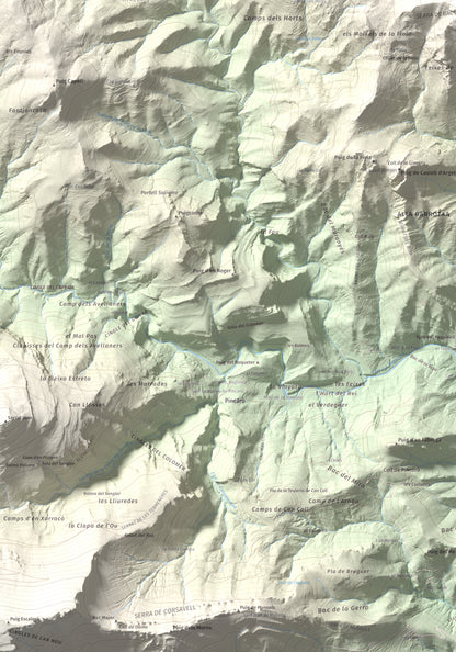 Mapa de relieve de Puig de la Gavarra, 1057 m, Alt Empordà, lámina 100 Cims de Trobart. Detalle de la zona inferior izquierda. 70 × 100 cm.