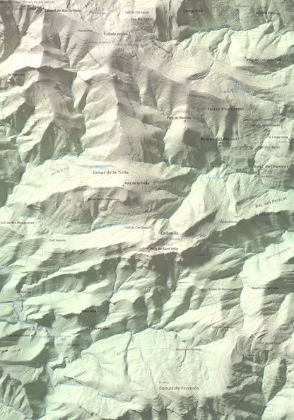 Mapa de relieve de Puig de la Gavarra, 1057 m, Alt Empordà, lámina 100 Cims de Trobart. Detalle de la zona inferior derecha. 70 × 100 cm.