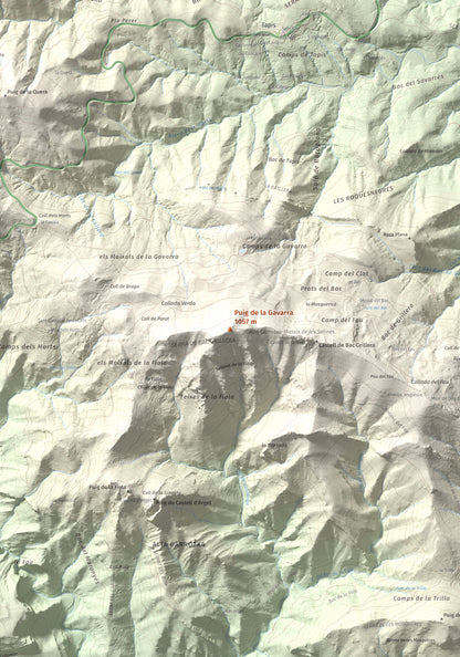 Mapa de relieve de Puig de la Gavarra, 1057 m, Alt Empordà, lámina 100 Cims de Trobart. Detalle de la zona central. 70 × 100 cm.