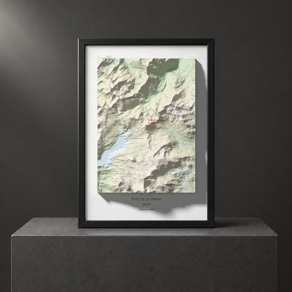 Mapa de relieve de Puig de la Grava, 2671 m, Cerdanya Nord, lámina 100 Cims de Trobart. Presentación enmarcada. 21 × 30 cm.