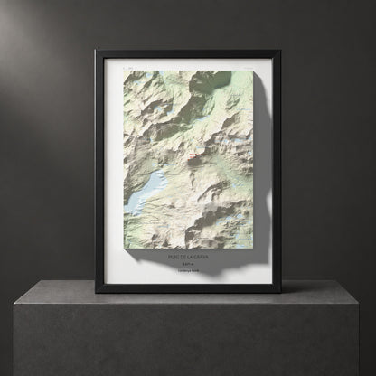 Mapa de relieve de Puig de la Grava, 2671 m, Cerdanya Nord, lámina 100 Cims de Trobart. Presentación enmarcada. 30 × 40 cm.