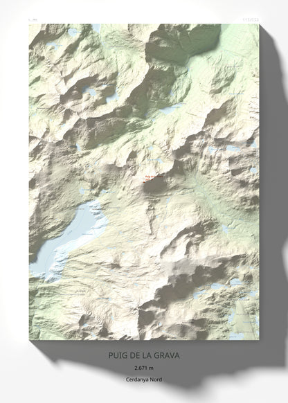 Mapa de relieve de Puig de la Grava, 2671 m, Cerdanya Nord, lámina 100 Cims de Trobart 50 × 70 cm.