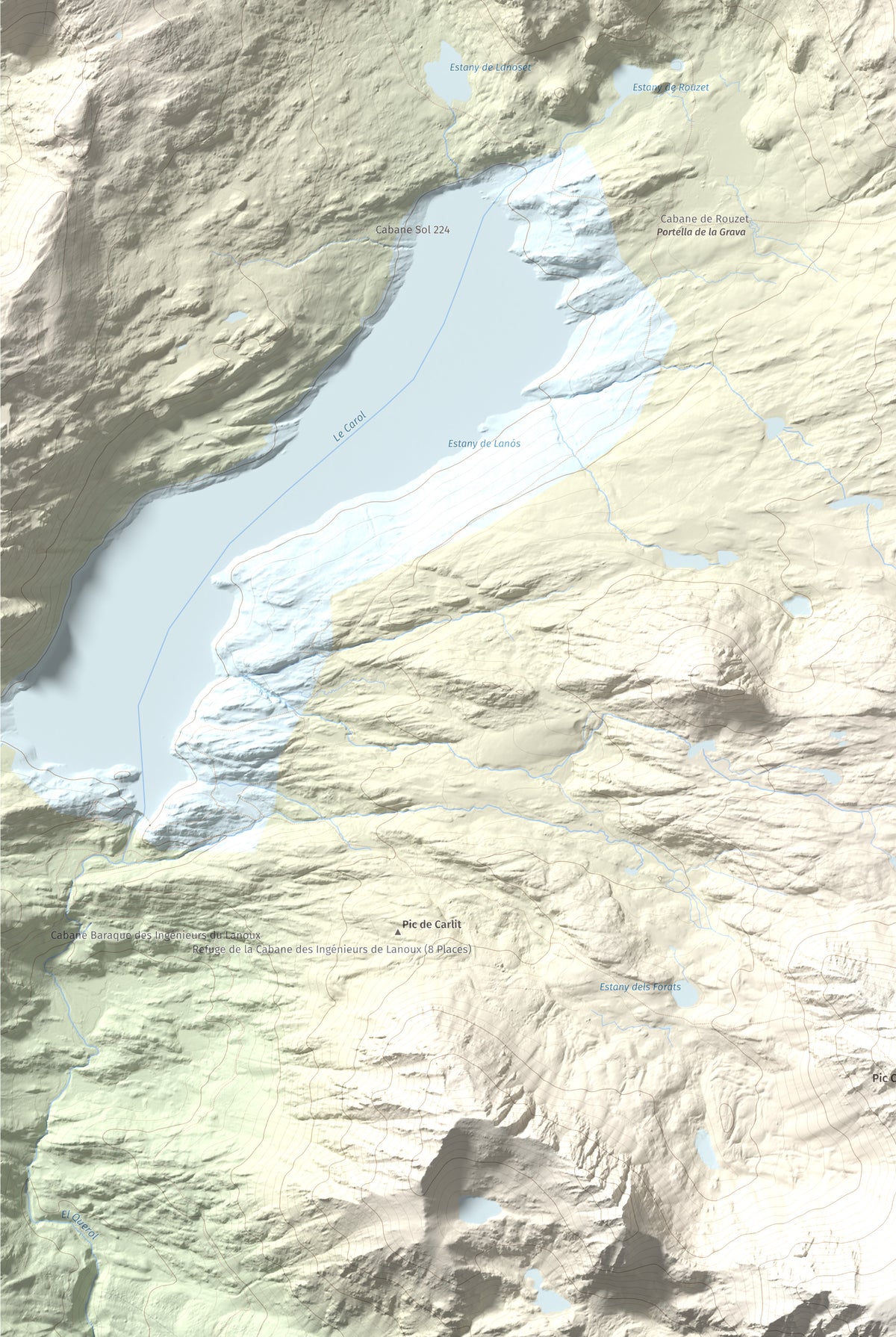 Mapa de relieve de Puig de la Grava, 2671 m, Cerdanya Nord, lámina 100 Cims de Trobart. Detalle de la zona inferior izquierda. 61 × 91 cm.