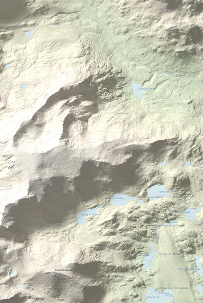 Mapa de relieve de Puig de la Grava, 2671 m, Cerdanya Nord, lámina 100 Cims de Trobart. Detalle de la zona inferior derecha. 61 × 91 cm.