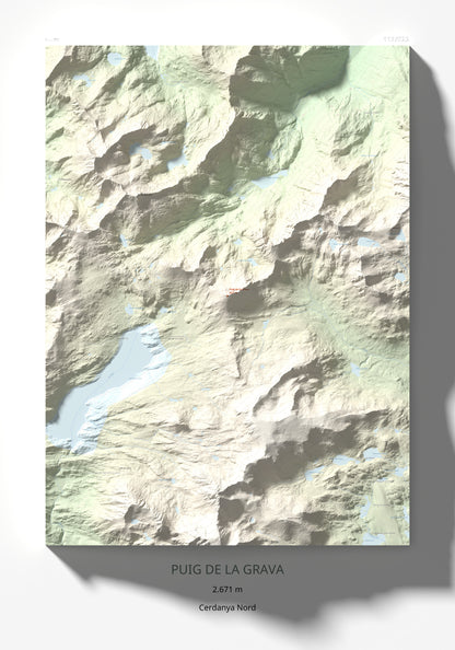 Mapa de relieve de Puig de la Grava, 2671 m, Cerdanya Nord, lámina 100 Cims de Trobart 70 × 100 cm.