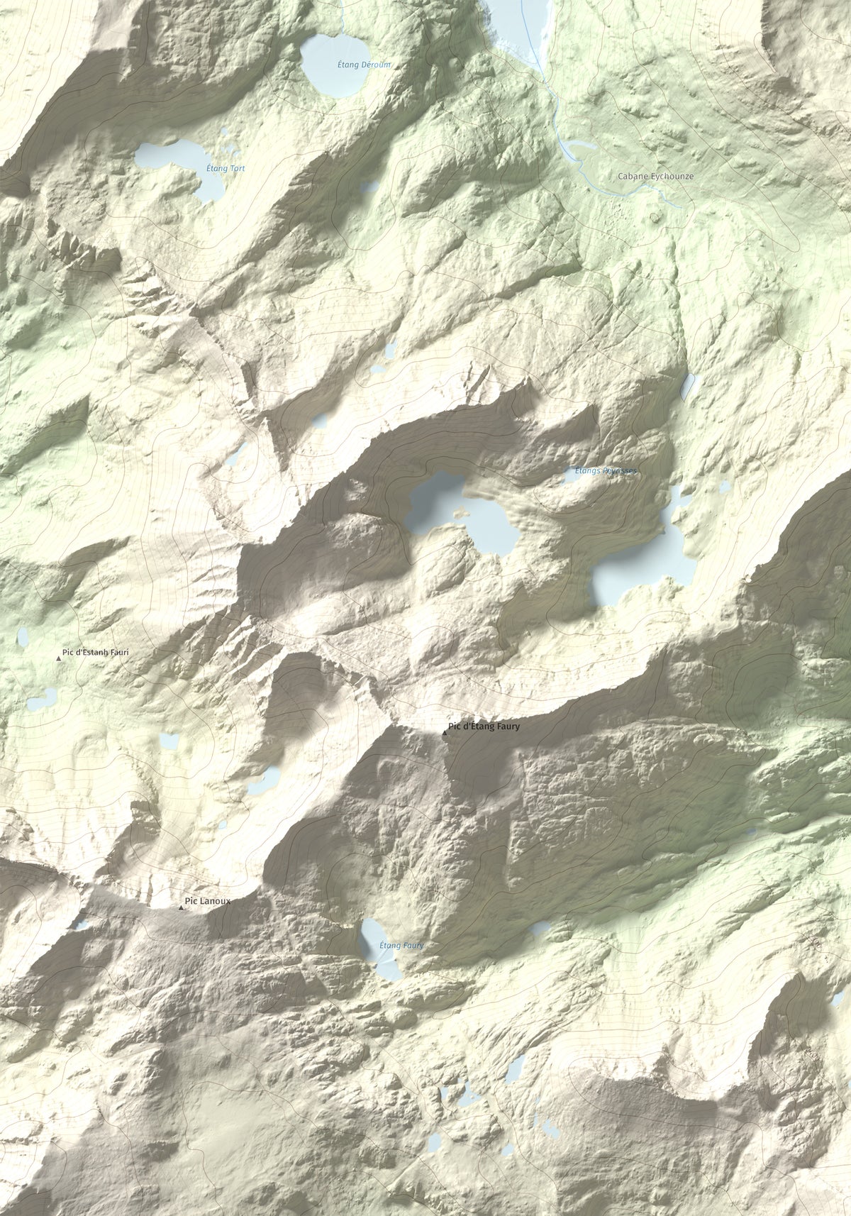 Mapa de relieve de Puig de la Grava, 2671 m, Cerdanya Nord, lámina 100 Cims de Trobart. Detalle de la zona superior izquierda. 70 × 100 cm.