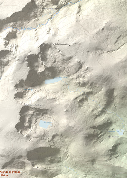 Mapa de relieve de Puig de la Pelada, 2370 m, Conflent, lámina 100 Cims de Trobart. Detalle de la zona superior derecha. 50 × 70 cm.