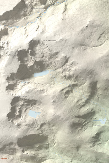 Mapa de relieve de Puig de la Pelada, 2370 m, Conflent, lámina 100 Cims de Trobart. Detalle de la zona superior derecha. 61 × 91 cm.
