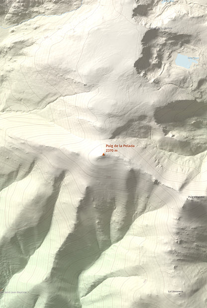 Mapa de relieve de Puig de la Pelada, 2370 m, Conflent, lámina 100 Cims de Trobart. Detalle de la zona central. 61 × 91 cm.